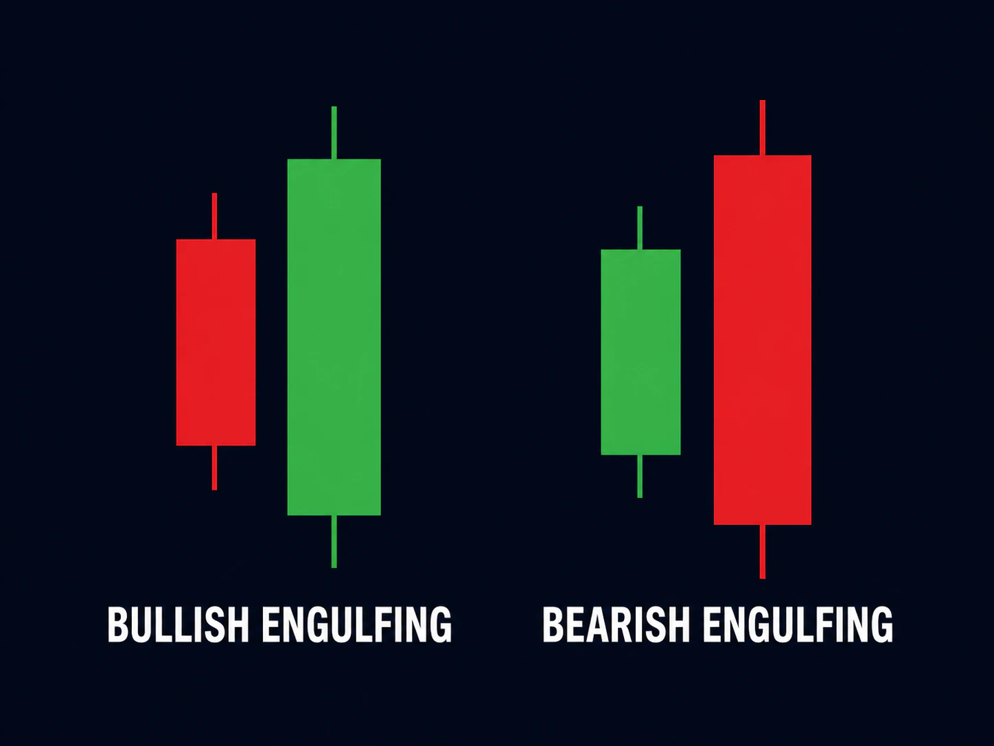 Diagram comparing bullish and bearish engulfing candlestick patterns