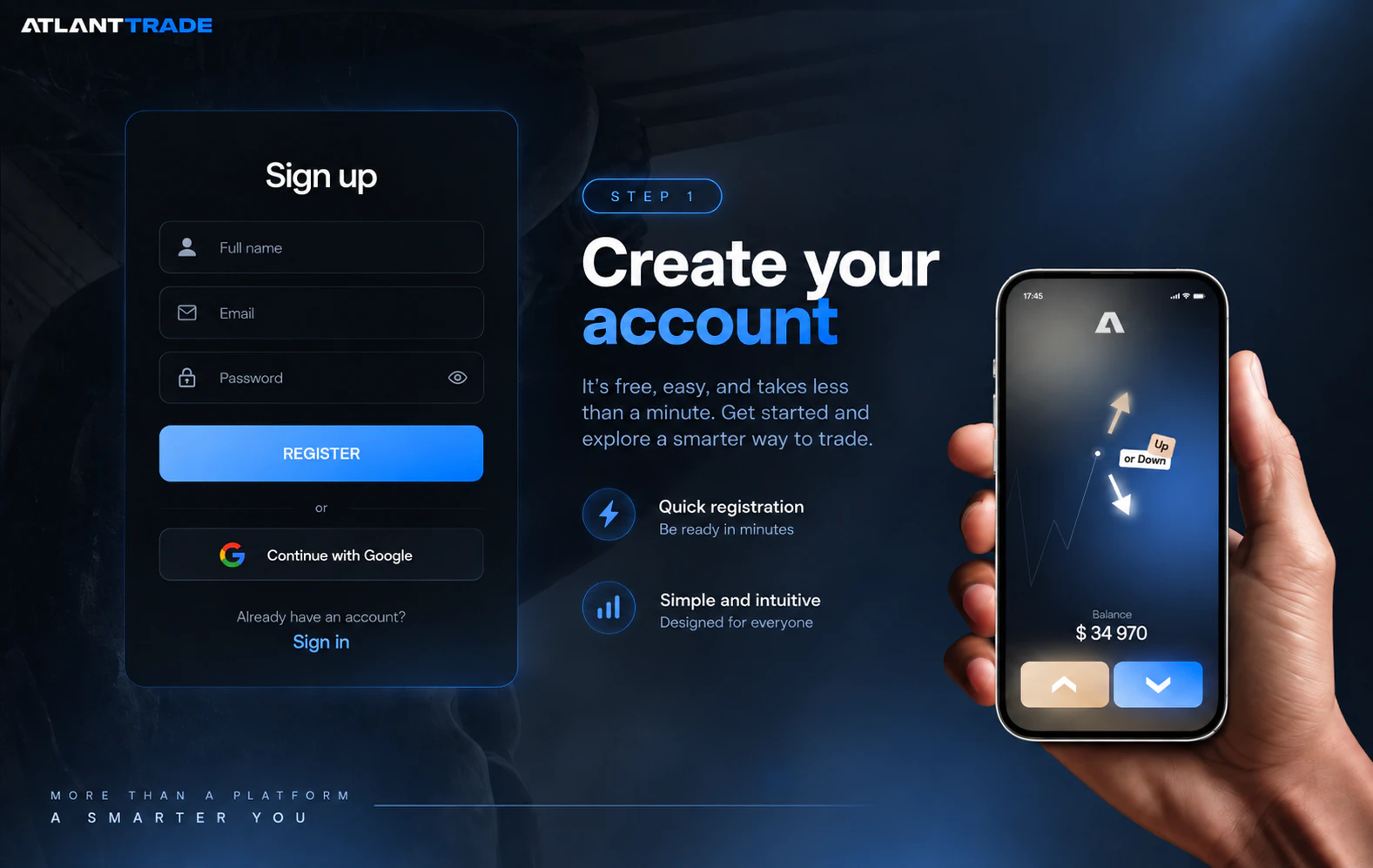 Creating an account through the Atlant Trade registration form