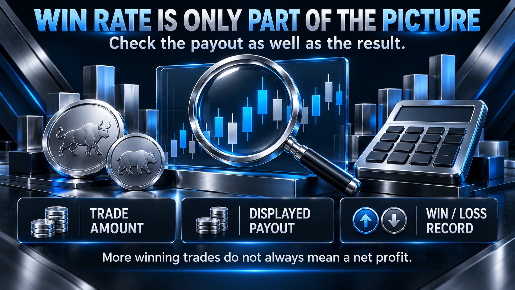 Trade amount, displayed payout and win-loss record as factors in evaluating trading results