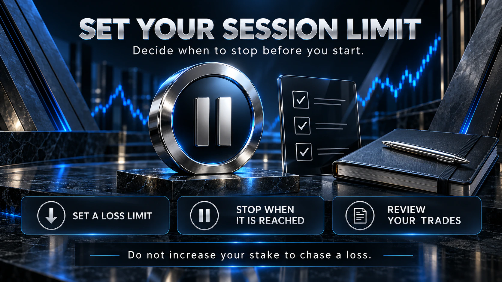 Trading session checklist: set a loss limit, stop when it is reached and review your trades